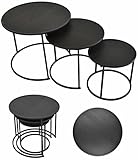 Möbelbörse 3er Set Couchtisch Beistelltisch Wohnzimmertisch Sofatisch Nachttisch Kaffeetisch Satztische Tisch Metall MDF rund schwarz