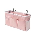 E EBETA Bett Organizer Bett Tasche mit Darhthaken Hängetasche Hochbett Aufbewahrungstasche für Buch, Magazin, Handy, Kopfhörer Bett Aufbewahrung(Rosa)