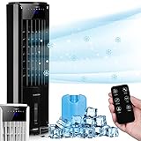 Klarstein Mobiler Luftkühler, 4-in-1 Air Cooler, Leiser Ventilator, Luftbefeuchter & Nachtmodus, Klimagerät ohne Abluftschlauch, Mobiles Klimagerät mit Wasserkühlung, 486 m³/h, 60 Watt, Pechschwarz