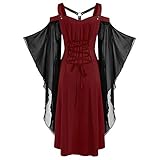 RYTEJFES Damen Renaissance Kleider Lang Vintage Kleidung Festival Outfit Halloween Kostüm Kleid Mittelalter Kleider Kleidkleid Gothic Kleider Große Größen Dirndl Ballkleid New 43#