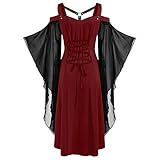 RYTEJFES Damen Renaissance Kleider Lang Vintage Kleidung Festival Outfit Halloween Kostüm Kleid Mittelalter Kleider Kleidkleid Gothic Kleider Große Größen Dirndl Ballkleid New 43#