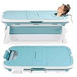 Sonnewelt 149x60x50cm Faltbare Badewanne Erwachsene XXL, klappbare mobile Badewanne mit Abdeckung Klappbadewanne Erwachsener foldable bathtub mit Korb für Badezimmer, Dusche und Balkon