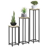 Outsunny 3-teiliges Set Pflanzenständer Stapelbarer Blumenhocker Blumentopfhalter Platzsparender Pflanzenhocker im Industriedesign für Garten Balkon Schwarz+Natur