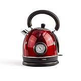 Livoo DOD157 Wasserkocher Retro Vintage Rot mit integriertem Themometer | Kapazität 1,8 l, automatische Abschaltung, Kalkfilter | 1800 W