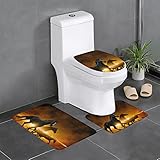 JCAKES Badematten-Sets – Pferde rot leuchtende Wolken Badezimmer Matte Badezimmer Teppiche Teppich rutschfeste Fußmatte Whirlpool Boden und WC Matte Set 3 Stück langlebige Flanell Bodenmatte
