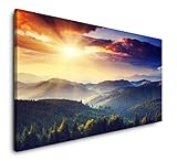 Paul Sinus Art Landschaft mit Bergen und Wolken 120x 60cm Panorama Leinwand Bild XXL Format Wandbilder Wohnzimmer Wohnung Deko Kunstdrucke