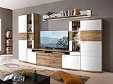 Froschkönig24 Terra Plus 80 Wohnwand Anbauwand Wohnzimmer 4 TLG Weiß/Eiche Altholz montiert