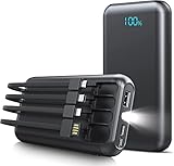 PowerBank 27000mAh Power Bank mit Kabel, Powerbank USB C Tragbares Ladegerät mit LED Display, 4 Ausgängen und 3 Eingängen, Externer Akku für Smartphone,Tablet und mehr