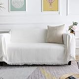 Homxi Sofabezug Ecksofa 2 Sitzer,Sofahusse Einfarbig Überzug Sofa Baumwolle Sofa Handtuch Weiß Sofabezug Universal 130x180CM