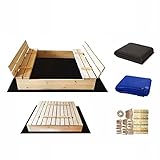 VIVIO - Sandkasten für Kinder mit Zwei Bänken - Kindersandkasten aus Holz mit Vliesstoff und Schutzplane - Spielplatz - Hochwertige Sandkasten mit Abdeckung - 120 x 120 cm