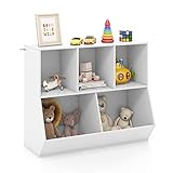 COSTWAY Bücherregal für Kinder, Kinderregal aus Holz mit 5 Würfelfächern & Kippsicherung, 2-stöckiges Spielzeugregal Aufbewahrungsschrank für SKinderzimmer, Spielzimmer & Schlafzimmer (Weiß)