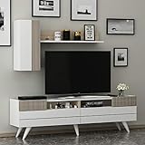 Homidea Moon Wohnwand – Wohnzimmer TV Set – TV Schrank – TV Lowboard – Fernsehtisch - TV Möbel mit 2 Türen in modernem Design (Weiß/Avola)