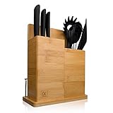 GK KRAUTLING | 3 in 1 Küchen Organizer aus Holz (Bambus) - mit Messerblock, Utensilienhalter und Schneidebrett | Aufbewahrung | Küchenhelfer Set | Zubehör Kitchen | Organisation