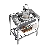 Spülbecken Für Küche Restaurant Waschküche, Freistehende Küchenspüle Waschtrog Mit Wasserhahn, Große Kapazität Edelstahl Spülbecken Mit Ständer, Stabil Und Langlebig, Rostschutz