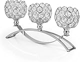 VINCIGANT 3 Armige Kristall-Kerzenhalter, Teelichthalter aus Kristallbogen, Tischleuchter, Mittelstücke für Hochzeiten bei Kerzenlicht, Abendessen, dekorative Wohnaccessoires, Silber