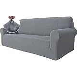 Ystyle Stretch Sofa überzug 3 Sitzer, Elastisch Sofabezug Mit Armlehnen, Jacquard Couch überzug rutschfest, Waschbar Sofa Cover Protector Für Hunde Haustiere, Gris Claro