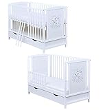 Baby Delux Babybett Kinderbett Gitterbett Bärchen Motiv 120x60 Weiß Schublade Schutzgitter Matratze Massivholz (mit Schaumstoffmatratze 120x60x6 cm)