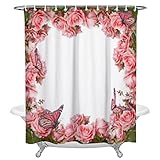 TITINGLUCK Schöner Duschvorhang mit Rosen und Schmetterlingen, wasserdichter Polyester-Badevorhang, Heimdekoration, Badezimmerzubehör, Vorhang, 100 x 204 cm (B x H)