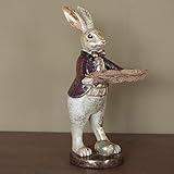 WV Hase Dekofigur Skulptur Schlüsselablage Pralinenhalter Kaninchen auf Standfuß mit Dekoschale Polyresin Shabby 30cm
