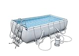 Bestway Frame Pool Power Steel, Set, hellgrau, rechteckig mit Sandfilterpumpe, 404 x 201 x 100 cm, grau