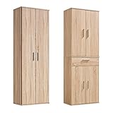 mokebo® Mehrzweckschrank Set 2-teilig 'Die Allzweckwaffe', Schrank-Set mit Mehrzweckschrank & Besenschrank in Sonoma Eiche BZW. Braun, auch als Moderne Wohnwand