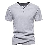 Herrenmode mit tiefem V-Ausschnitt kurzärmliges T-Shirt aus Baumwolle elastisches Bodenhemd Kleiner Stehkragen im Sommer Herren Sportshirt Kurzarm (D-GY2,D-GY2)