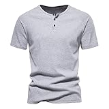 Herrenmode mit tiefem V-Ausschnitt kurzärmliges T-Shirt aus Baumwolle elastisches Bodenhemd Kleiner Stehkragen im Sommer Herren Sportshirt Kurzarm (D-GY2,D-GY2)