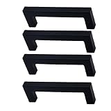 PILYON Küchengriff 4 Stück Edelstahl-Vierkantrohrgriff Goldgriff Türgriff Schrank Kleiderschrank Griff Dumm Schwarz Lochabstand 128mm