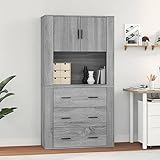 Youuihom Anrichte mit offenem Fach, Sideboard mit Schubladen, Geeignet für Wohnzimmer, Schlafzimmer, Küche oder Bad, Highboard Grau Sonoma Holzwerkstoff