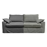 Oviala Sofa aus Leinenstoff, 3-Sitzer, grauer Stoff, strukturierter Bezug, Grün / Grau
