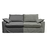 Oviala Sofa aus Leinenstoff, 3-Sitzer, grauer Stoff, strukturierter Bezug, Grün / Grau