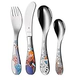 WMF Disney Frozen Kinderbesteck Set 4-teilig, Kinderbesteck Edelstahl, Eiskönigin Elsa & Anna, Besteck Kinder ab 3 Jahre, Cromargan poliert