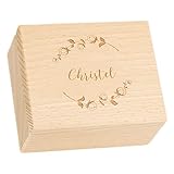 LAUBLUST Schmuckkästchen aus Holz - Natur - Personalisiert - 10 x 8 x 5 cm - mit floralem Motiv - Geschenkbox Klein - Personalisierte Geschenke - Schmuckkasten Mädchen - Ohrring Aufbewahrung