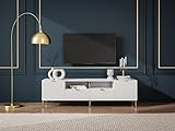 Vente-unique TV-Möbel mit 2 Türen, 2 Schubladen & 2 Ablagefächer - MDF & Stahl - Weiß & Goldfarben - YESINIA