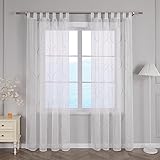 ESLIR Gardinen mit Schlaufen Vorhänge Gardinenschals Transparent Stores Gardinen Weiß Schlaufenschals Voile Fensterschal Wohnzimmer Bestickt BxH 140x225cm Sand 1 Stück