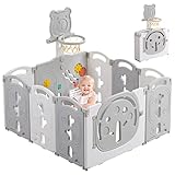 YOLEO Laufstall Baby Faltbar Activity Center Kinder Laufgitter XXL 8 + 2 Paneele für Baby und Kleinkinder Wohnzimmer und Outdoor Kunststoff Zaun BPA frei (Blatt-10Stück Grau)