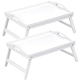 2 Stück Betttablett Tisch Frühstückstablett Serviertablett Bambus Bett Laptap mit schwimmenden Beinen Griffen