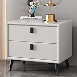 WOLWES Beistelltisch mit Schublade, Nachttisch Holz Natur, Beistelltisch mit Marmorplatte, für Wohnzimmer/Schlafzimmer (Color : Off-White, Size : L-35cm)