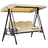 Outsunny 3-Sitzer Hollywoodschaukel Gartenschaukel mit Sonnendach Kissen Metall Polyester Beige+Braun 120 x 208 x 172 cm