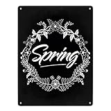 Spring - Frühling Metallschild XXL in 28x38 cm mit Blumenkranz schöne Frühlingsdekoration modernes Blechschild für Ostern Osterdekoration