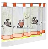 BAILEY JO 1er-Pack Schlaufen Scheibengardine Mit Eule Bestickt Raffrollo Voile Vorhang (HxB 45x120cm, orange)