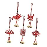 Amosfun 5 Stück Ornament-Dekor Weihnachtsdekoration Dekorativer Anhänger 2021 Frühlingsfest-Dekoration Glückliche Mini-Anhänger Holz-Hängedekoration