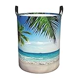 Runde einzelne tropische Palme Hawaii Strand Schmutzwäsche Hamper,Aufbewahrungskorb Organizer Wäschekorb Tragbare Wäsche