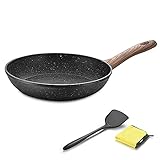 DIVORY - HanverKook Bratpfanne 24cm Induktion – Antihaft Beschichtete kleine Universalpfanne für alle Herdarten - Sichere Griffe (Braunes Holz, 24cm)