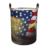 Aufbewahrungskorb mit amerikanischem Adler, rund, 40 x 50 cm, für schmutzige Kleidung, tragbarer Aufbewahrungskorb mit Griffen