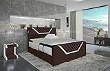 Sofa Dreams Boxspringbett Nantes Leder mit Stauraum LED Licht und Luxus Hotelmatratze Bett in 140x200 160x200 180x200 200x200 200x220 (200 x 200 cm, Braun-Weiß)
