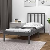 Chusui Massivholzbett, Betten, Bett, Bed Frame, Bettboden, Bettrahmen, Bettstell, Grau Kiefer 90x190 cm 3FT Single