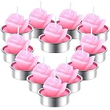 TecUnite 12 Pieces Pink Rose Tealight Candles Handmade Delicate Pink Rose Flower Candles for Valentine's Day Party Wedding Spa Home Decoration Gifts (Style J)