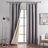 Topfinel Vorhang Blickdicht Gardinen mit Kräuselband 100% Verdunklungsvorhänge Leinen Vorhänge Grau 2er Set 140 x 245 cm Blackout Curtain Deko Wohnzimmer Schlafzimmer