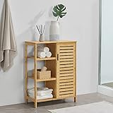 [en.casa] Badezimmerschrank Vetlanda Bambus 87x66x33 cm Badkommode Badregal mit 3 Ablagen und 1 Schranktür Badmöbel Natur